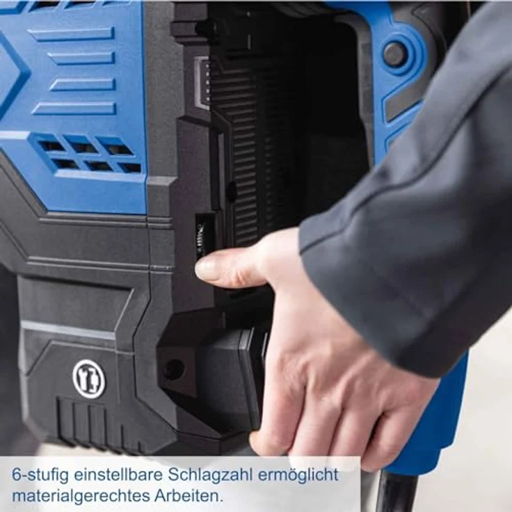 Scheppach Abbruchhammer AB2000, 1700W Bohrhammer mit 60J Schlagkraft, SDS-Max-Aufnahme, 2000 Schläge/Min, inklusive Spitz- und Flachmeißel & Transportbox – Bild 5