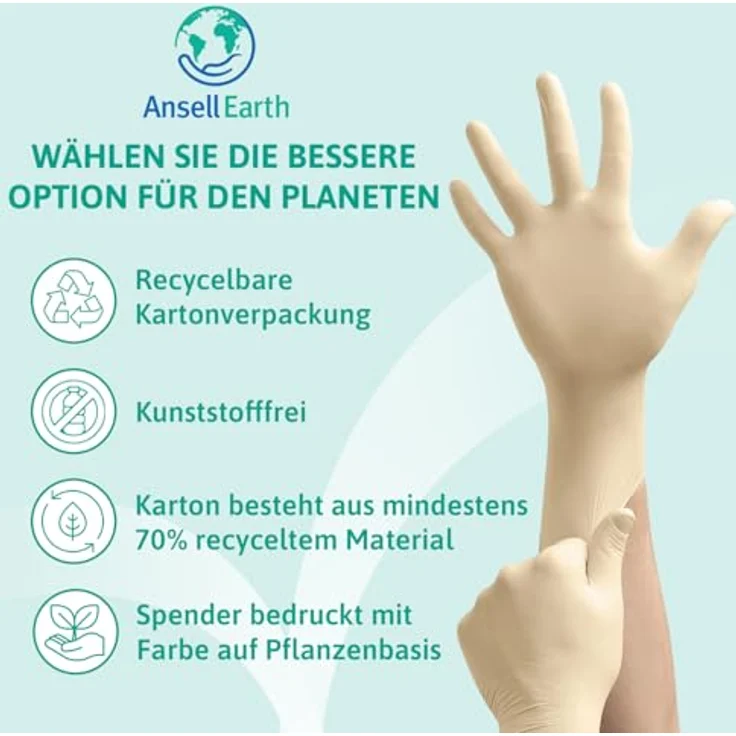 Ansell TouchNTuff 69-318 Naturgummilatex Handschuhe, Chemikalien- und Flüssigkeitsschutz, Naturfarben, Größe 8 (100 Handschuhe pro Spender) – Bild 11