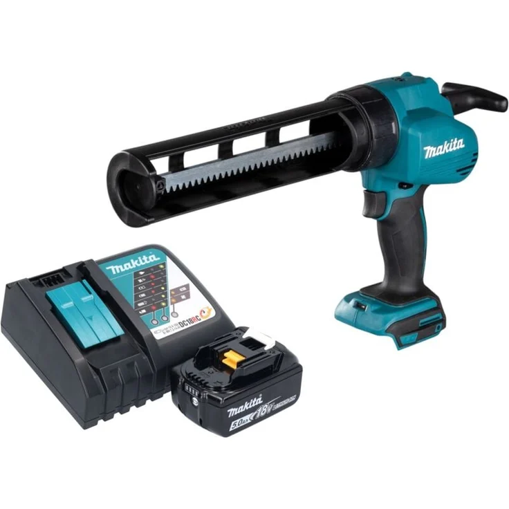 Makita DCG 180 RT1, Akku Kartuschenpistole 18 V mit 5,0 Ah Akku und Ladegerät, präzise Dosierung, Tropfschutz, 310 ml Kartuschenaufnahme