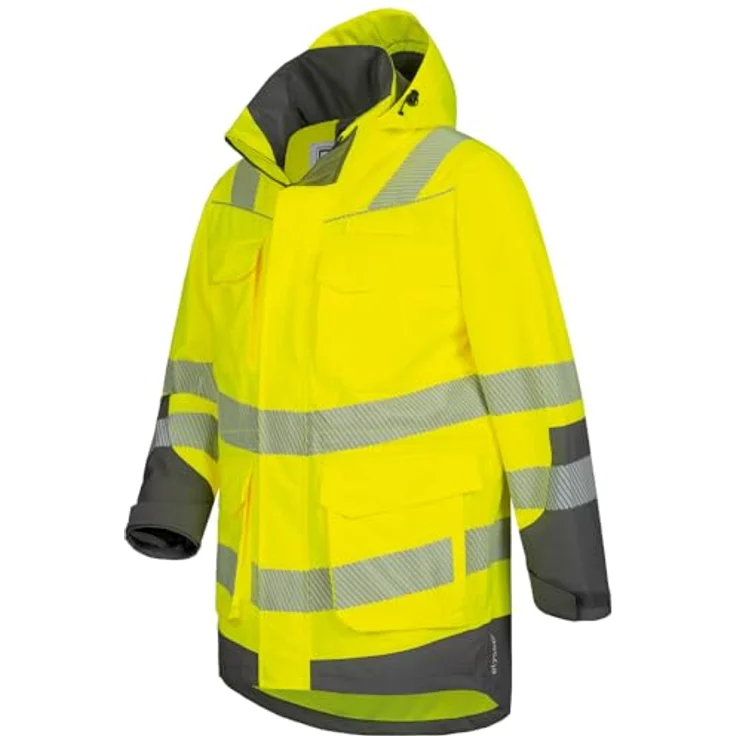 HELMUT FELDTMANN Warnschutzparka ARWID Gr. XXL, gelb/grau, wasserdicht, atmungsaktiv mit thermofixierten Reflexstreifen und abnehmbarer Sturmkapuze – Bild 3