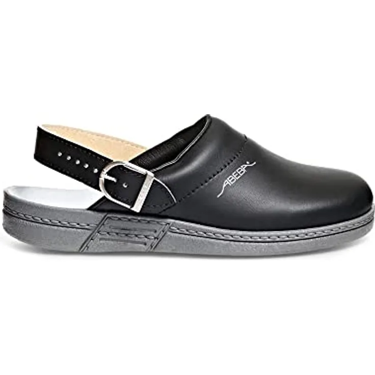 ABEBA Clog schwarz, Arbeitsschuhe mit rutschhemmender Sohle und orthopädischem Lederfussbett, Größe 44
