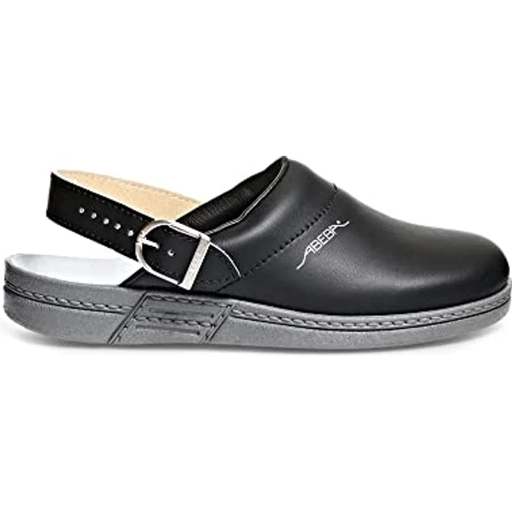 ABEBA Clog schwarz, Arbeitsschuhe mit rutschhemmender Sohle und orthopädischem Lederfussbett, Größe 44 – Bild 1