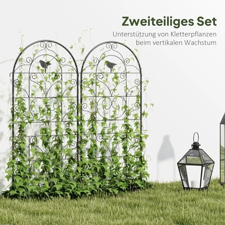 Outsunny Rankhilfe 2er Set, Rostfreies Metallspalier mit Vogeldesign, 50x120 cm für Kletterpflanzen, Schwarz – Bild 3