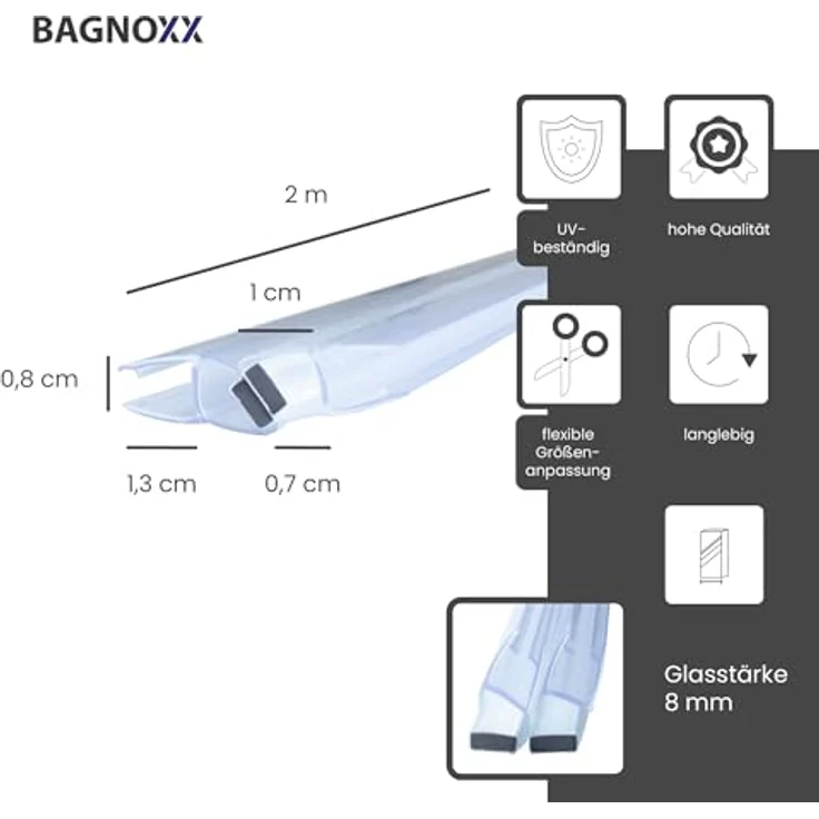 Bagnoxx Magnetdichtung Dusche 135/180 Grad, 2m für 8mm Glas, transparente PVC-Dichtung mit Magnetverschluss, schimmel- und UV-beständig – Bild 2