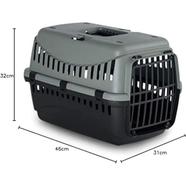 Beeztees Tiertransportbox Gipsy Eco für Katzen grau-schwarz, recycelter Kunststoff, belüftete Seiten – Bild 4