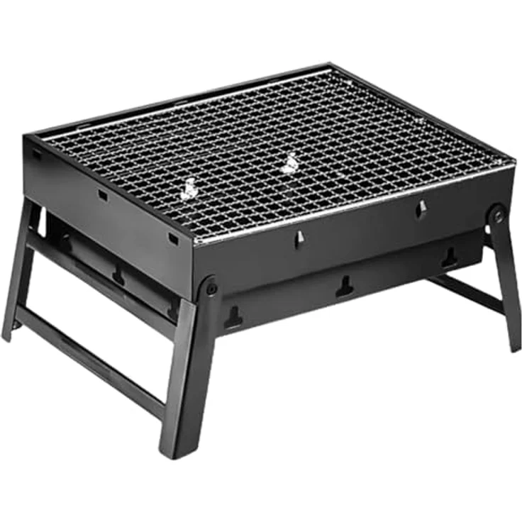 IMEX tragbarer mini BBQ Grill 44x29x23cm kompakt 1,5 kg, Karbonstahlstruktur, lebensmittelechtes Edelstahl-Grillgitter, faltbar - blau – Bild 1