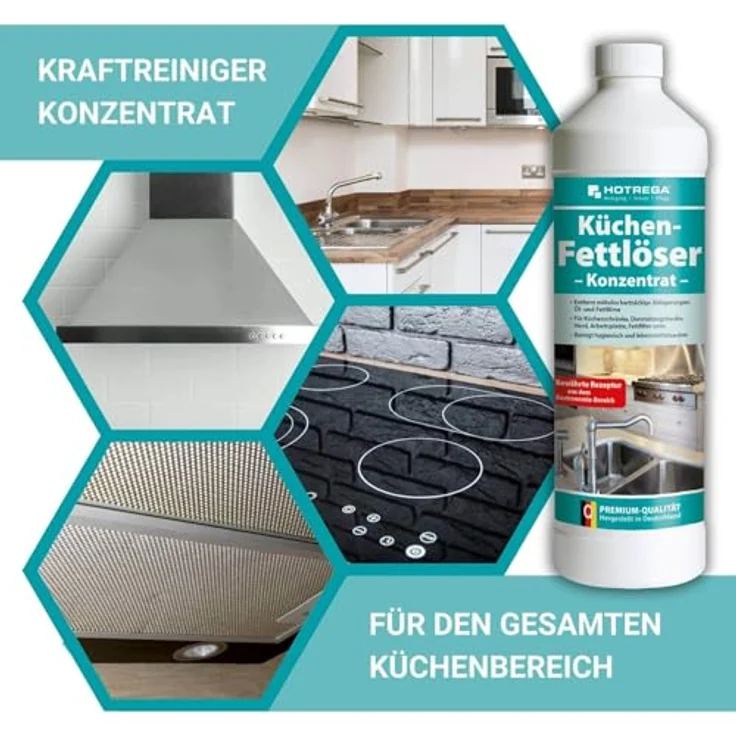 HOTREGA® Küchen Fettlöser 1L, intensiver Fettreiniger mit 2 Microfasertüchern in grün – Bild 4