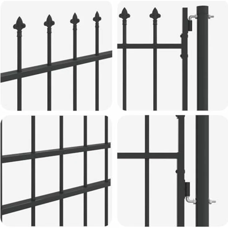 vidaXL Gartentor Grau, Zauntor aus pulverbeschichtetem Stahl, 100 x 200 cm, modernes Design für Außenbereiche – Bild 4