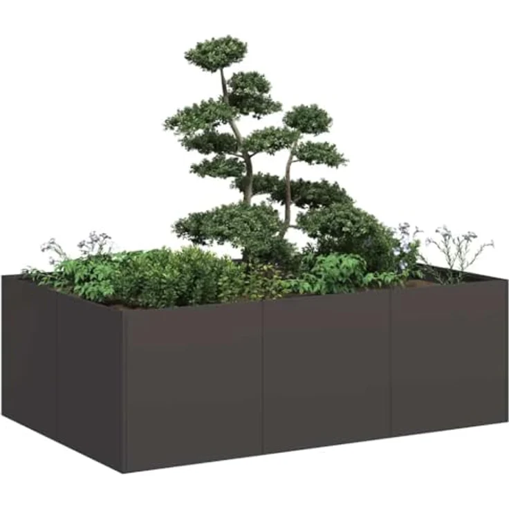 vidaXL Pflanzkübel Schwarz 120x80x40 cm Stahl, Pflanzgefäß mit viel Platz für Pflanzen und Gemüse – Bild 2