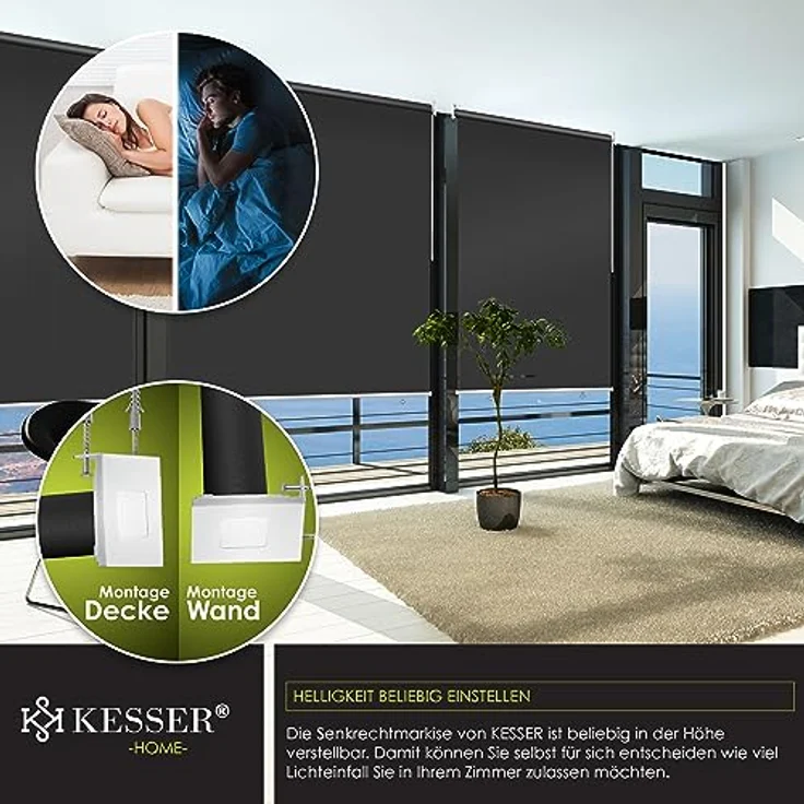 KESSER Senkrechtmarkise Vertikalmarkise Balkonmarkise Sichtschutz Sonnenschutz Seitenrollo Beschattung , Balkonrollo Stabil und wetterbeständig, für Balkon, Terrasse, Garten, anthrazit Anthrazit, 140x240cm – Bild 4