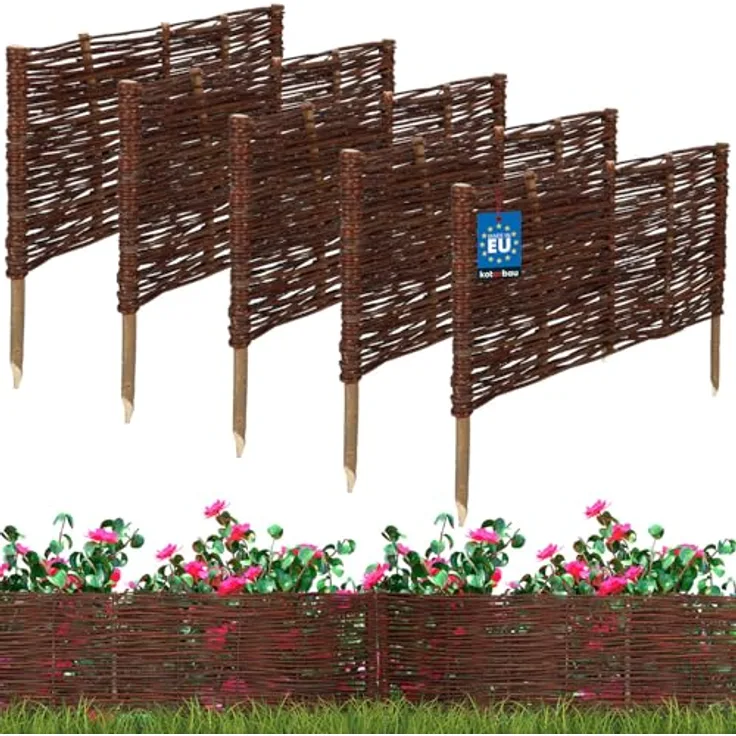 KOTARBAU® 5er Set Weidenzaun Beetbegrenzung 60 x 30 cm, langlebig und wetterbeständig, braun
