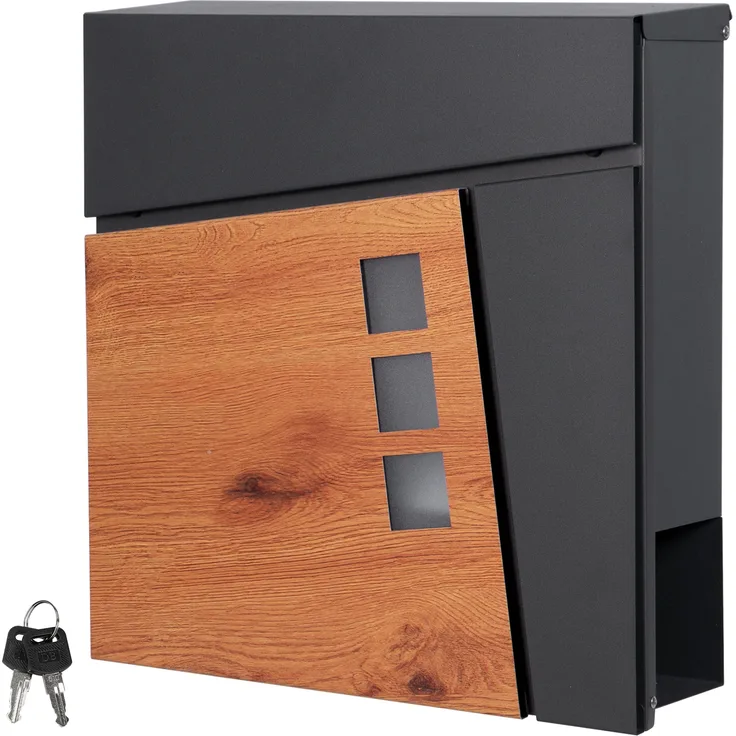 Briefkasten 37x36,5x11 cm Anthrazit-Holzoptik aus Stahl ML-Design