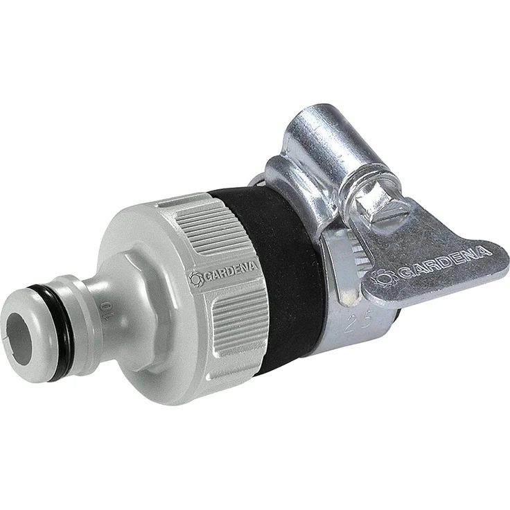 GARDENA Wasserdieb: Universal Wasserhahn-Adapter zum Anschluss des GARDENA Gartenschlauchs an einen Wasserhahn ohne Gewinde mit 1417 mm Außendurchmesser, korrosionsbeständig (2908-20) Bewässerungszubehör – Bild 1