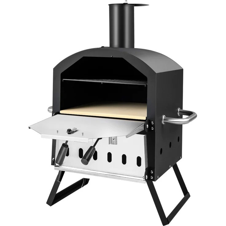 KOMFOTTEU Pizzaofen 2 in 1, Gartenofen aus Edelstahl mit Pizzagrill, Schwarz und Silber