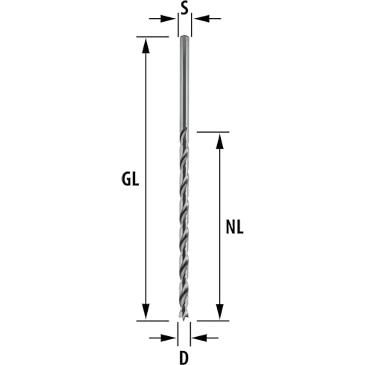 Ent European Norm Tools - ENT 50410 Holzspiralbohrer Ø 10 mm, extra lang 150 mm, HSS-G, mit Zentrierspitze und Vorschneider, NL100, Schaft zylindrisch – Bild 3