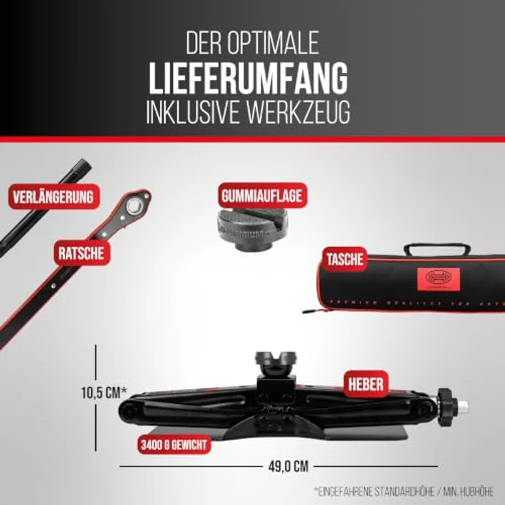 HEYNER® Scherenwagenheber MultiLift L PRO 2 t für VW ID.7 Gen 1 (2023–) – runder Sattel, 360° Gummiauflage, Hub 125–470 mm, 17 mm Ratsche, Standfuß 30×8 cm, bis −50 °C – Bild 6