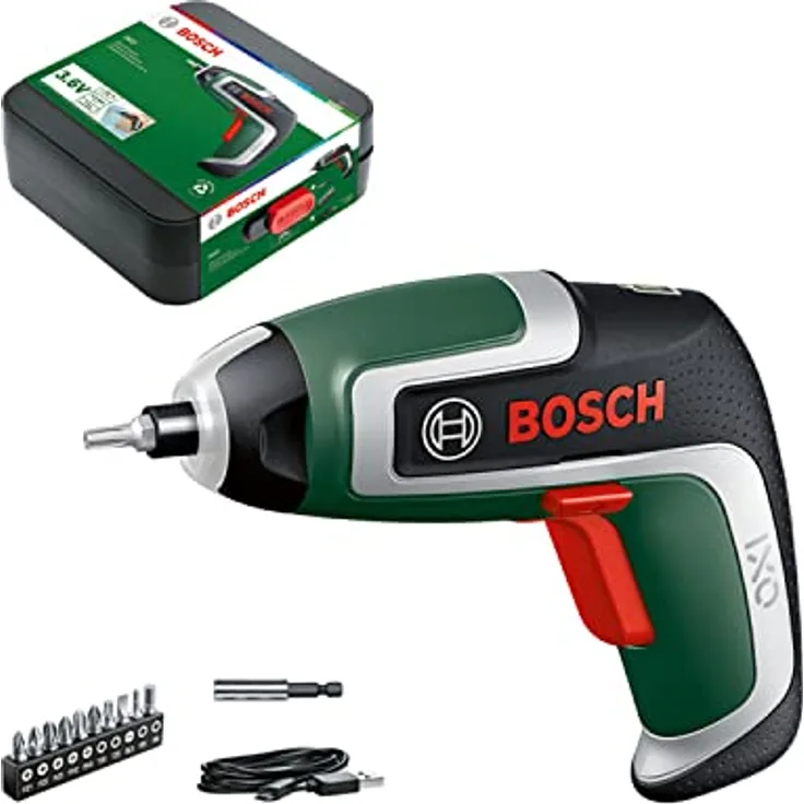 Bosch Akkuschrauber IXO (7. Generation; 3,6V; 2,0Ah; 5,5Nm; mit Mikro-USB-Kabel; schraubt bis zu 190 Schrauben; in Aufbewahrungsbox) Testnote: sehr gut (Magazin: selbst ist der Mann)