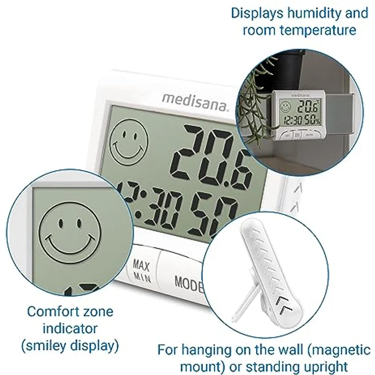 MEDISANA HG 100, digitales Thermo-Hygrometer mit Komfortzonen-Indikator, Alarmfunktion, weiß – Bild 5