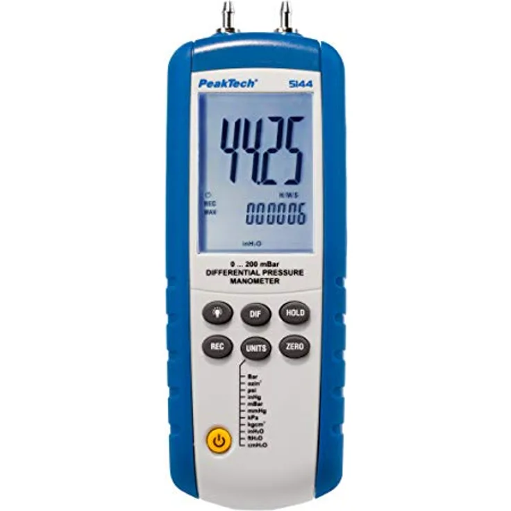 PeakTech 5144 – Digitales Manometer mit USB-Port, LCD-Anzeige und Windows-Software, max. 200 mBar