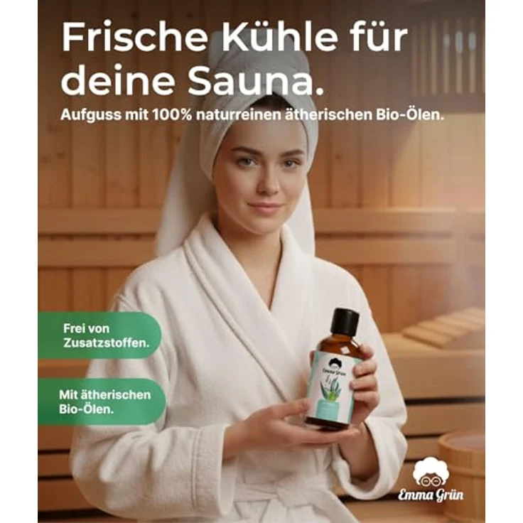 Emma Grün® Saunaaufguss Eukalyptus Bio 100ml, ätherisches Öl mit Eukalyptus, Menthol & Lavendel - kühler frischer Saunadufterlebnis – Bild 2