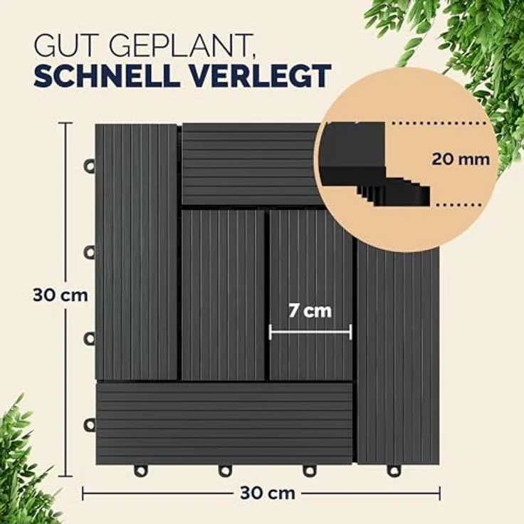 Casaria WPC Fliesen 66x Mosaik Anthrazit Holzfliesen 30x30cm – Bild 3