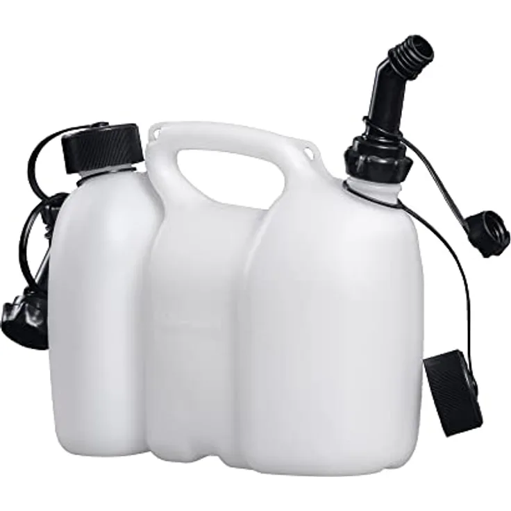 hünersdorff Doppelkanister/Kombikanister für Kraftstoff und Öl mit 2 Ablaufschläuchen, 3+1,5 Liter, UN-Zulassung, Made in Germany