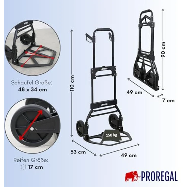 PROREGAL® Sackkarre ELEPHANT Traglast 250kg Alurahmen ergonomische Griffe Gummiräder – Bild 4