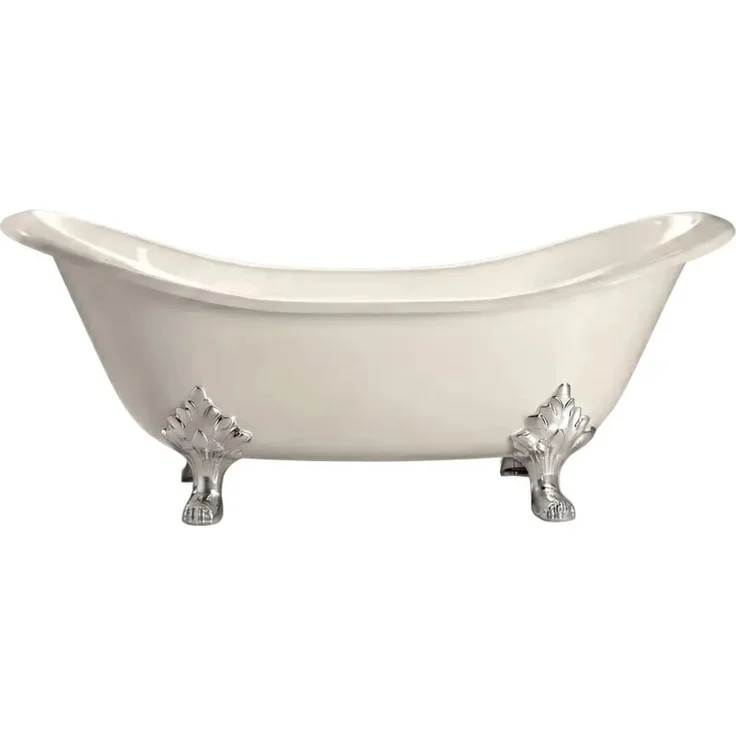 Rogier & Mothes Gusseisen Badewanne Kingston, freistehend, weiß mit Chrom Füßen, 182cm x 78cm, doppelte Rückenlehne, antibakterielle Oberfläche