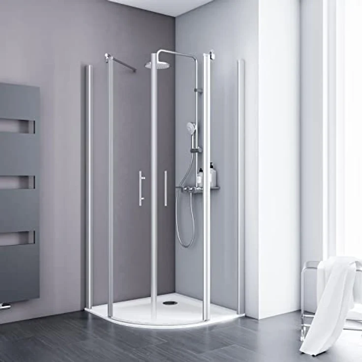Schulte Viertelkreisdusche 80 x 80 x 192 cm Alexa Style 2.0, Runddusche mit Echtglaselementen, alu-natur – Bild 1