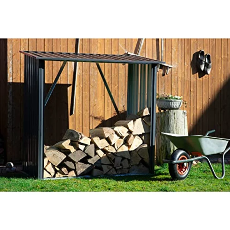 dobar® 29098e Kaminholzregal, verzinktes Stahlblech mit Überdachung, 1,5 m³ Lagerkapazität, 163 x 83 x 154 cm, grau – Bild 5