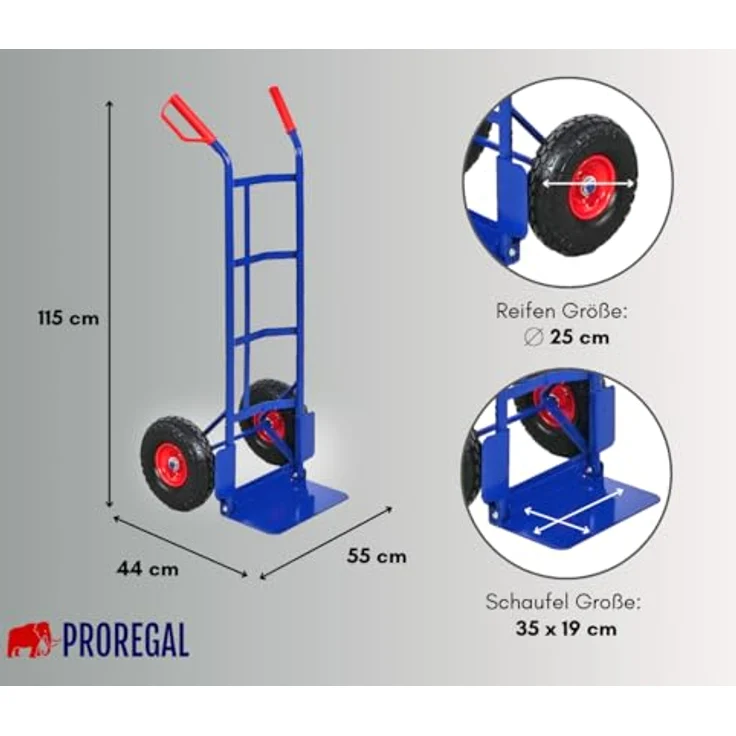 PROREGAL® Sackkarre ODIN Traglast 200kg HxBxT 119x55x44cm Lufträder Blau – Bild 4