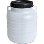 plasteo® 10 Liter Weithalsfass mit Deckel und Henkel Rund Natur, Lebensmittelecht und BPA-Frei