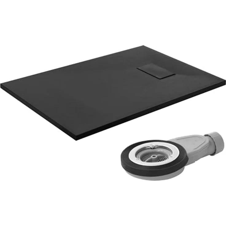 LuxeBath Duschwanne 100x70 cm Schwarz mit rutschfester Oberfläche und Ablaufgarnitur aus SMC, Höhe 3 cm – Bild 1
