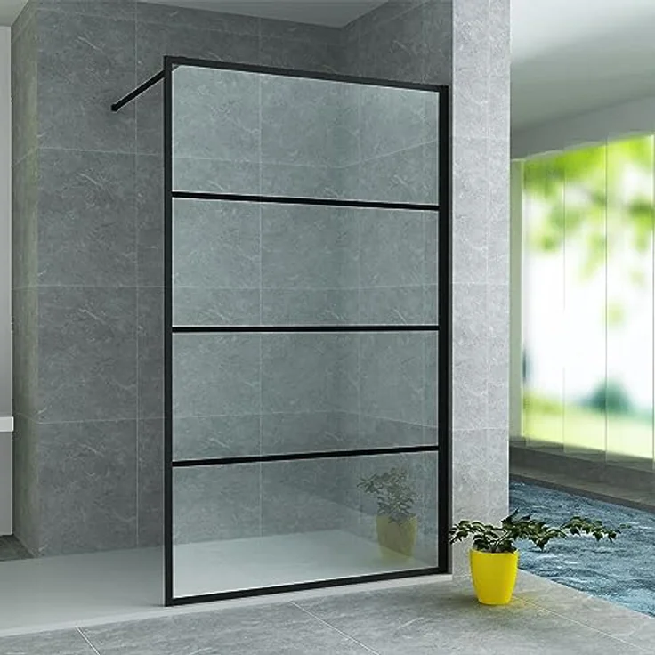 Aloni Duschwand Teko schwarz matt Streifen 100x200 8mm – Bild 1
