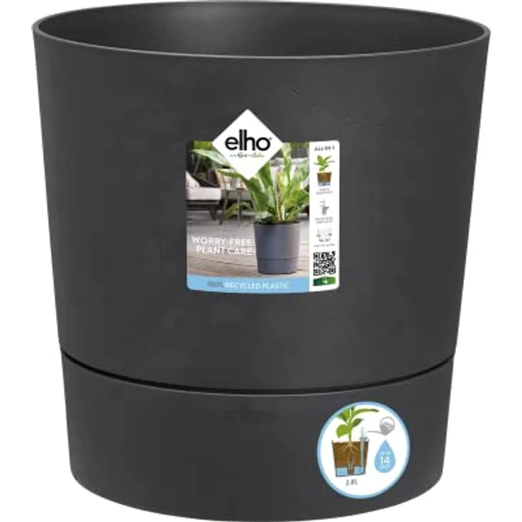 Elho Greensense Aqua Care Rund 30 - Blumentopf für Innen & Außen - Ø 29.5 x H 29.1 cm - Grau/Holzkohlengrau – Bild 1