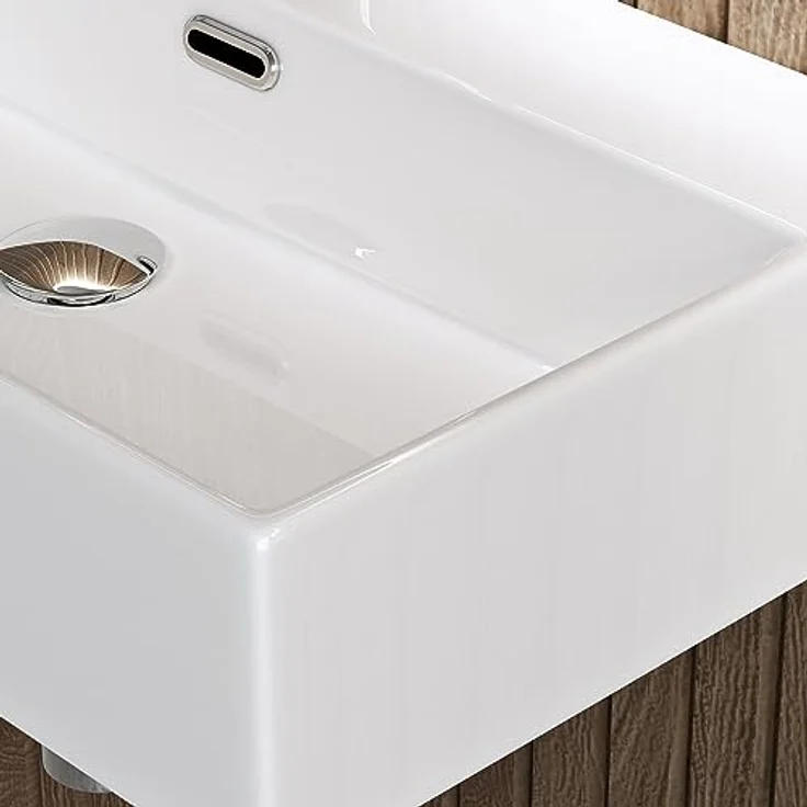 doporro Aufsatzwaschbecken Hängewaschbecken Keramik Waschbecken Handwaschbecken Eckig Waschtisch Waschplatz in weiß glänzend Bad 41x36x13 cm Brüssel201 – Bild 5