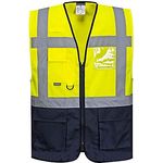 Portwest WARSCHAU EXEKUTIV WESTE, Warnschutzweste Größe XL in Gelb/Marine, leichtgewichtig mit praktischen Taschen und Sichttasche, C476YNRXL
