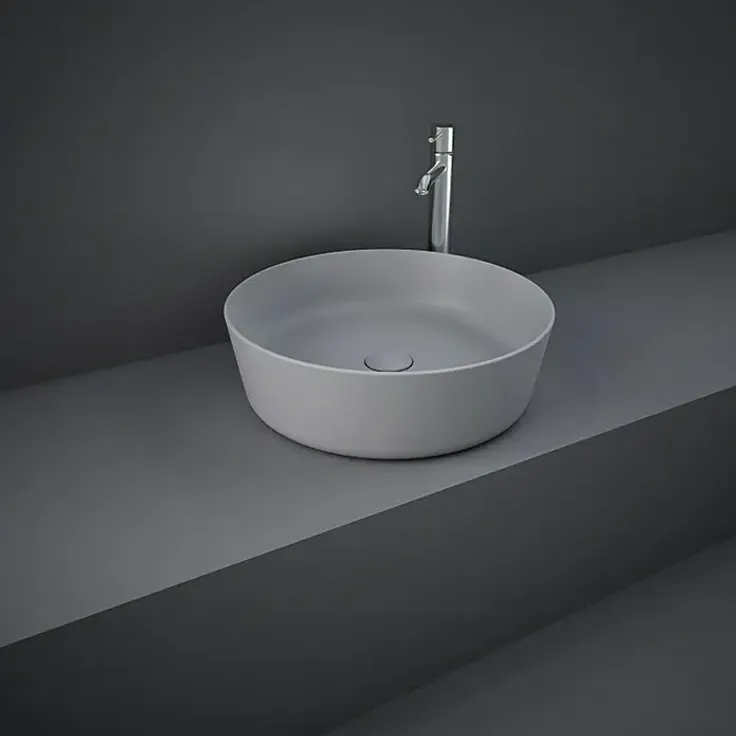 RAK Ceramics Feeling Aufsatzwaschbecken, Durchmesser 42 cm, grau, matt, ohne Hahnloch und Überlauf