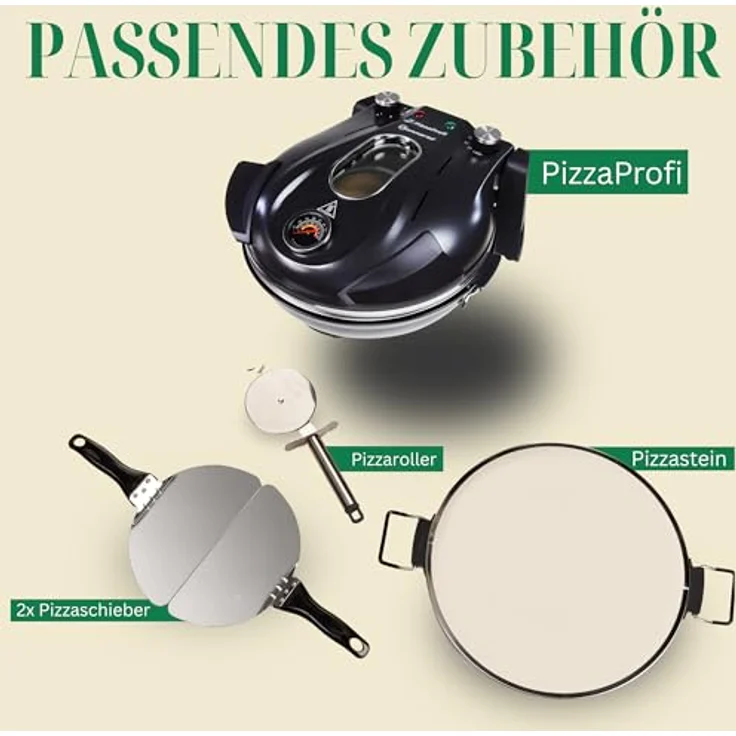 Sommertal Pizzaofen Sommertal PizzaProfi Pizzaofen, 32cm Pizzastein, Pfanneneinsatz, 2x Pizzaschieber, Pizzaschneider, Steinplatte - Max. 400°C, einfache Bedienung, vielseitig einsetzbar, Sicherheits-Sichtfenster – Bild 3