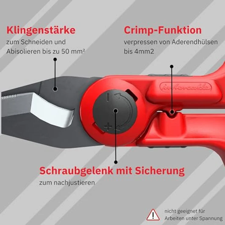 Intercable 16020-F1 107629 Kabelschere, Schneidwerkzeug für Kupfer- und Aluminiumkabel bis 35qmm, mit 2-komponenten Griff und nachstellbarem Schraubgelenk, Lieferung in Safetybox – Bild 5