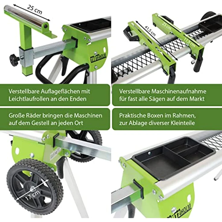 TrutzHolm Untergestell für Kappsägen, mobiles Aluminium-Maschinengestell mit Trolley-Funktion, verstellbar, 150 kg Tragkraft – Bild 5