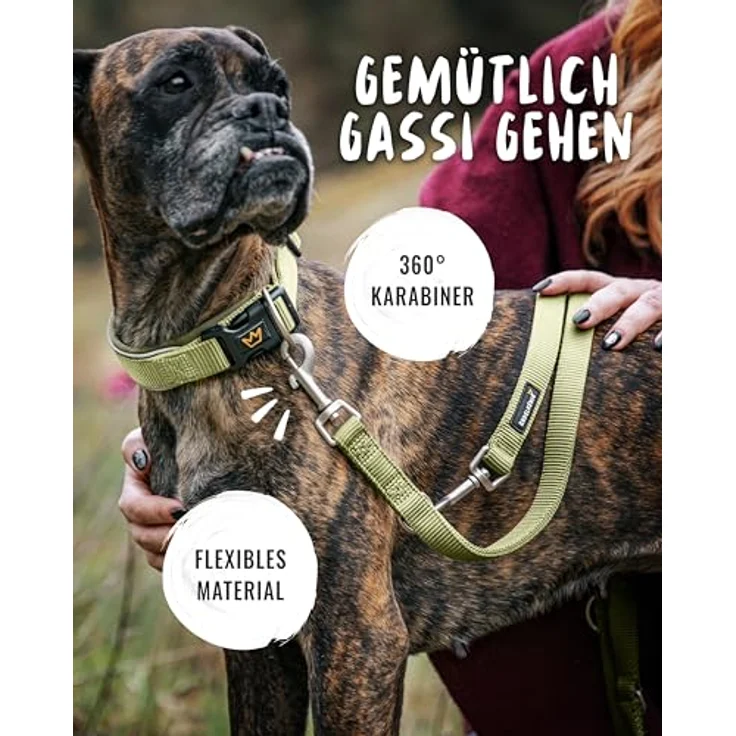 Rudelkönig Führleine Frida, 2,30m verstellbar für mittelgroße und große Hunde, robuste Nylon Leine in Khaki – Bild 4