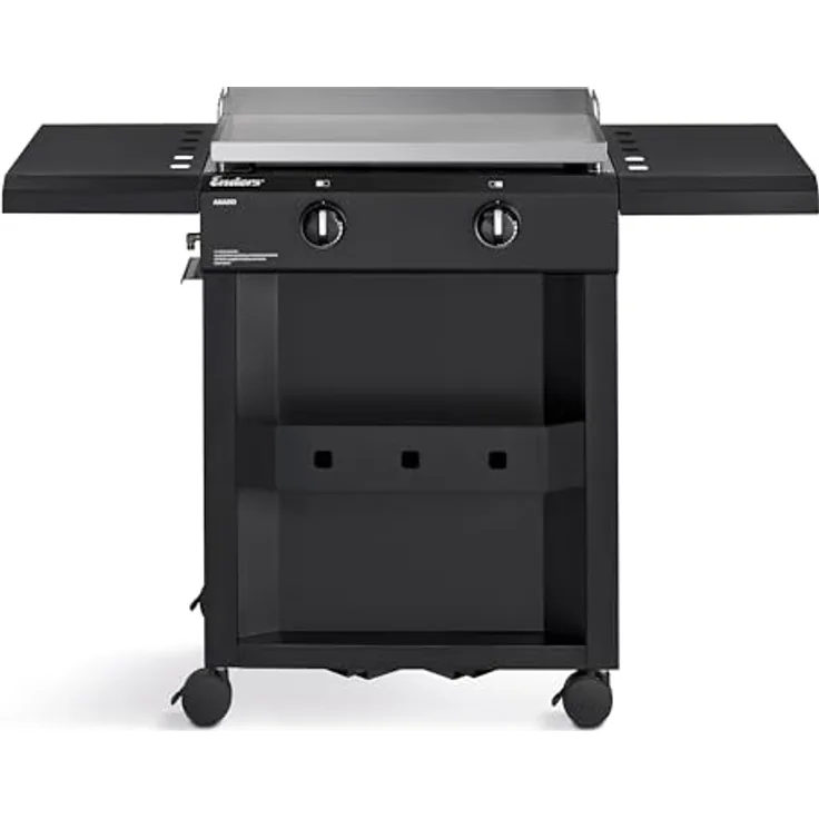 Enders Plancha-Grill Amaro 2, Edelstahl-Grill mit 2 stufenlos regulierbaren U-Brennern, 60 cm x 43,5 cm Grillfläche, abnehmbare Haube und praktisches Ablagefach