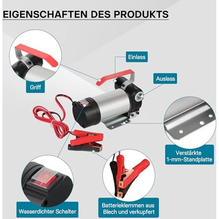 WilTec Bio Dieselpumpe Heizölpumpe selbstansaugend 12V - 160W 40l-min Umfüllpumpe Absaugpumpe - WilTec 4250390855841 – Bild 5