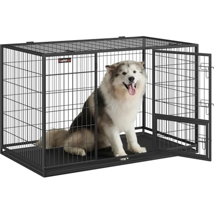 Feandrea Hundekäfig hochbelastbar, XXXL, tintenschwarz - transportabler Haustierkäfig mit 2 abnehmbaren Türen – Bild 1