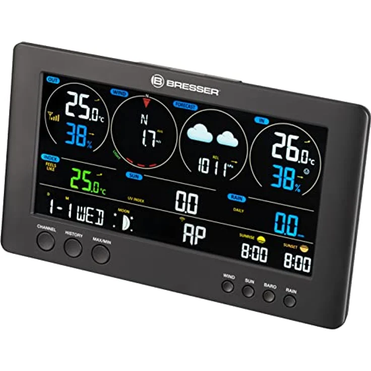Bresser 7002586 Wetterstation Funk mit Aussensensor ClearView Wettercenter mit WLAN und 7-in-1 Profi-Sensor für Wind, Luftfeuchtigkeit, Temperatur, Niederschlag, UV-Level und Lichtintensität, Schwarz - Preisvergleich – Bild 2