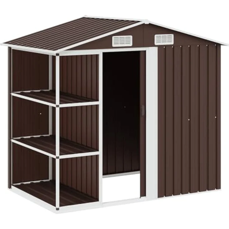 vidaXL Gartenhaus Gartenhaus mit Regal Braun 205x130x183 cm Eisen – Bild 1