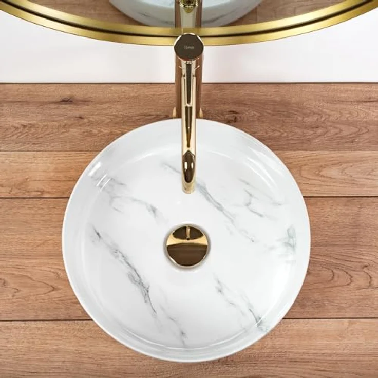 wohnwerk.idee Aufsatzwaschbecken Sami Marble Ø36,5cm Keramik Naturstein Marmoroptik – Bild 3