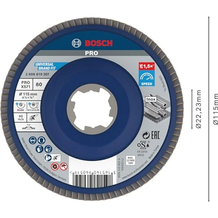 Bosch Professional gerade Fächerschleifscheibe Best (für Metall, X-LOCK, X571, Ø115 mm, Körnung K80, BohrungsØ 22,23mm) - Preisvergleich – Bild 2