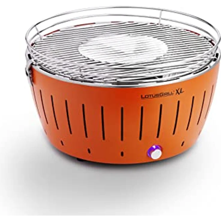 LotusGrill XL Starter-Set 1x XL Grill Mandarinenorange mit USB-Anschluß, 1x Buchenholzkohle 2,5 kg, 1x Brennpaste 200ml, 1x Würstchenzange, 1x Transport-Tragetasche XL - Der raucharme Holzkohlegrill – Bild 2